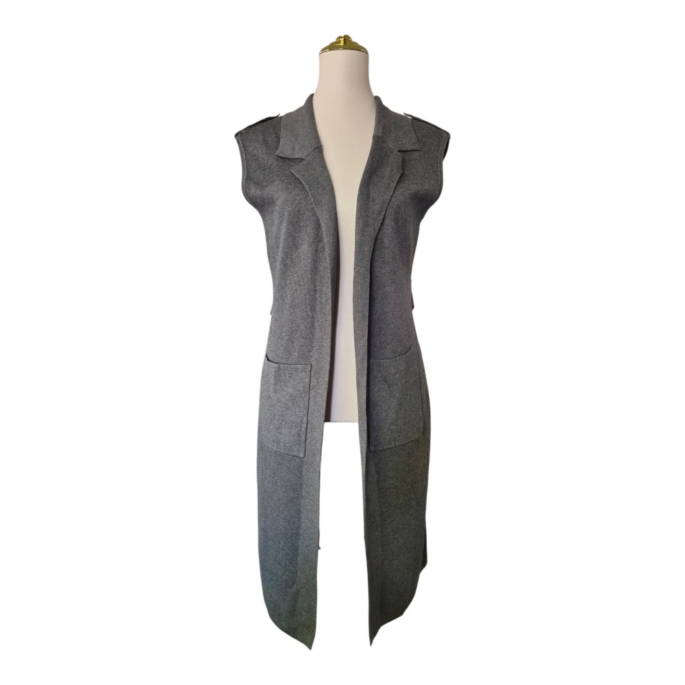 Vilamilanio‎ Gray Knit Longline Sleeveless Vest Women's Size S NWOT Open Front